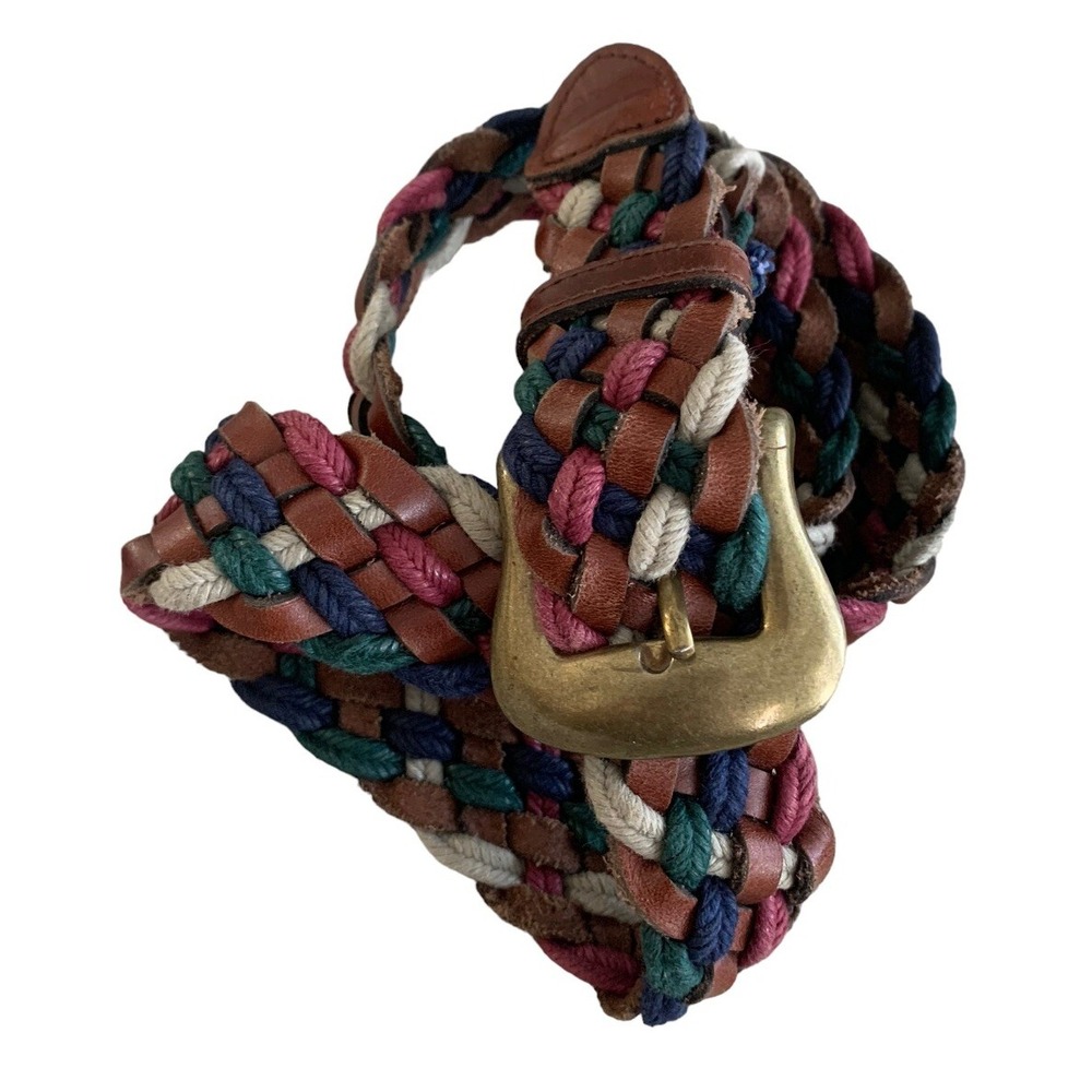 County Seat Multi Color Leather Braided Belt Large Western Boho Vintage 80s